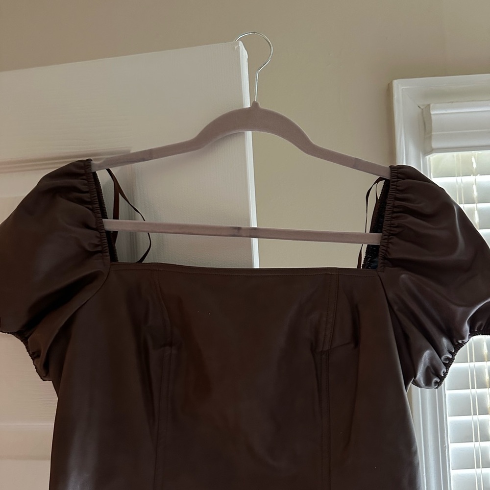 7 for all mankind faux brown leather crop top